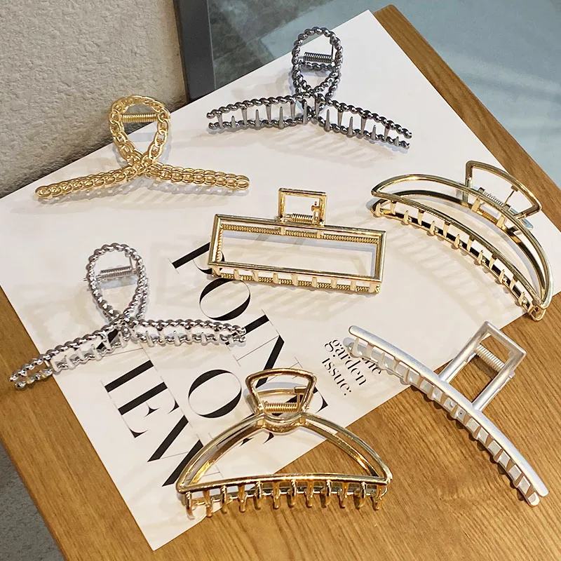 2021 Women Elegant Hairpins Gold Silver Metal Hollow Geometric Hair Claw Vintage Hair Crab Hair Clips For Girls Hair Accessories