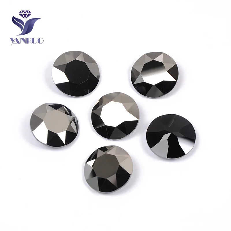 Jet Hematite YANRUO 1201 круглые 27 мм пришитые камни стеклянные кристаллы большие стразы Rivoli Pointback DIY Алмазные камни для ювелирных изделий одежды - Цвет: Jet Hematite