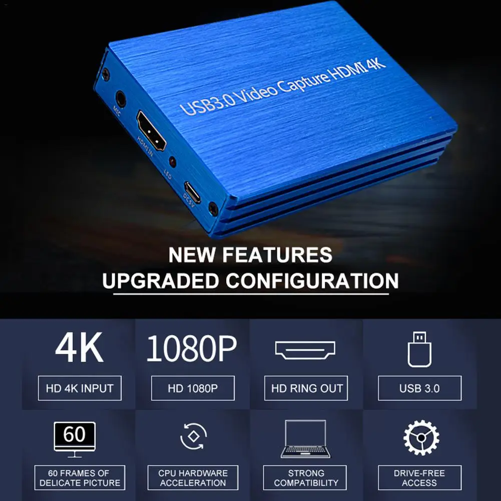 

High Quality Video Capture 4K HDMI Capture Card Box USB 3.0 Drive Free Game Broadcast Microphone HD 1080p Video Capture #W1