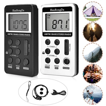 

Mini Radio Portable AM/FM Stere Pocket Radio Receiver W/ LCD Display Rechargeable Battery Adjustable Volume 3.5mm Earphone Radio