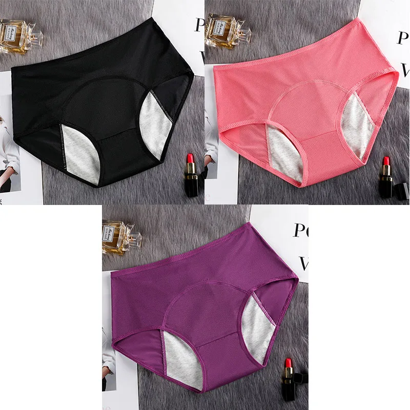 black pink purple Герметичные менструальные трусики, физиологические трусы, женское нижнее белье, хлопковые непромокаемые трусы, Прямая поставка, 3 штуки, Aofeiqike - Цвет: black pink purple