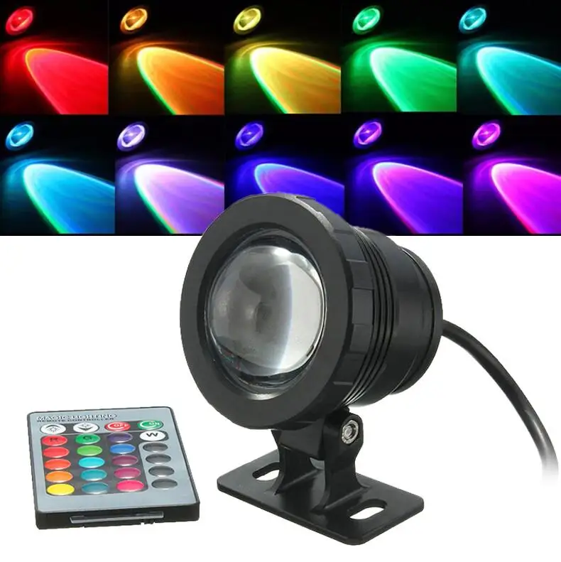 Black 10 Вт RGB подводный светодиодный светильник, водонепроницаемый точечный светильник, ландшафтный светильник, фонтан, лампа для бассейна, декор с 24 клавишами, пульт дистанционного управления - Испускаемый цвет: Black