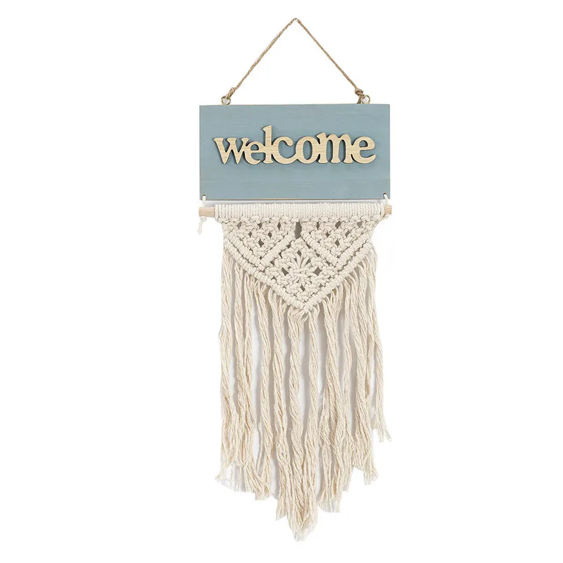 

Wooden Macrame Tapestry Welcome Sign Door Hanging Tapestry Country Style Store Ornament Home Outdoor Garden Bar Decor
