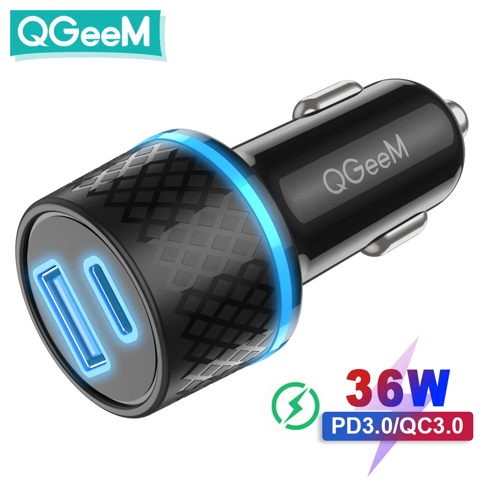 samsung car charger QGEEM USB C Car Charger Adapter 36W for iPhone 12 iPad Pro Type C Charger Dual USB C PD Quick Charge Car Fast Charger for Xiaomi dual usb c car charger Car Chargers