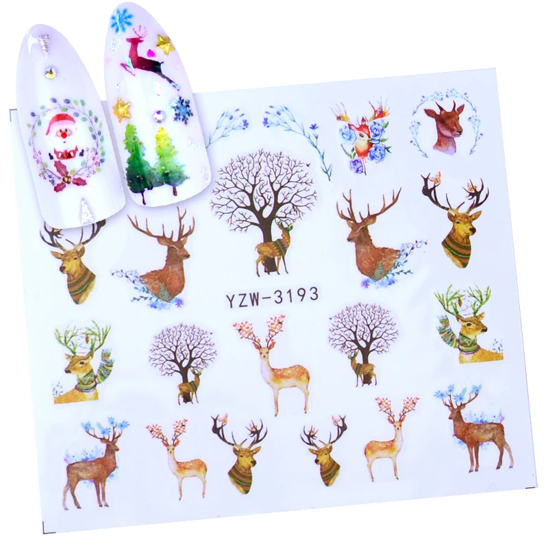 1 Sheet Xmas Sticker for Nail Decals Snow Flower Deer Beauty DIY Watermark Nail Art Christmas New Year Decor
