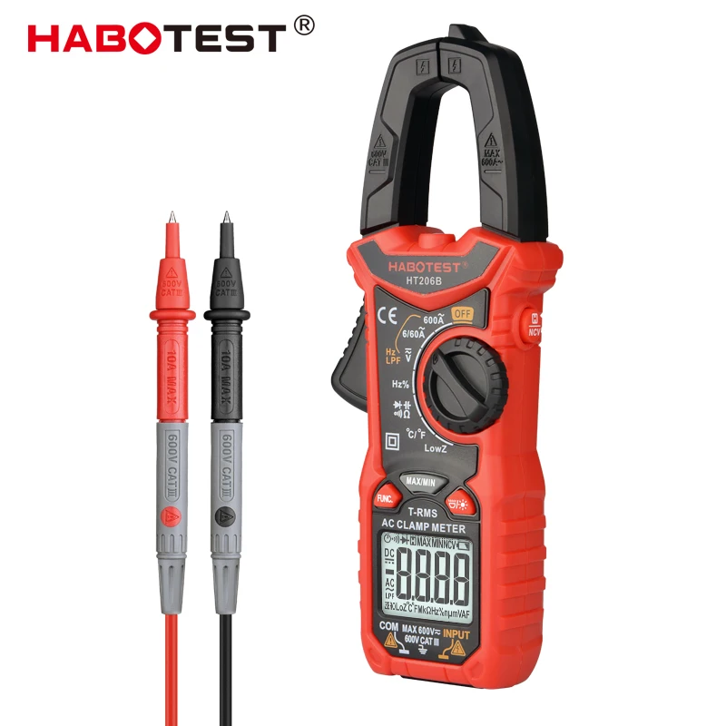 

Current Clamp Digital Multimeter HABOTEST HT206B Clamp Meters Auto Range Voltage Meter True RMS 600V AC DC Ohm Capacitance Hz