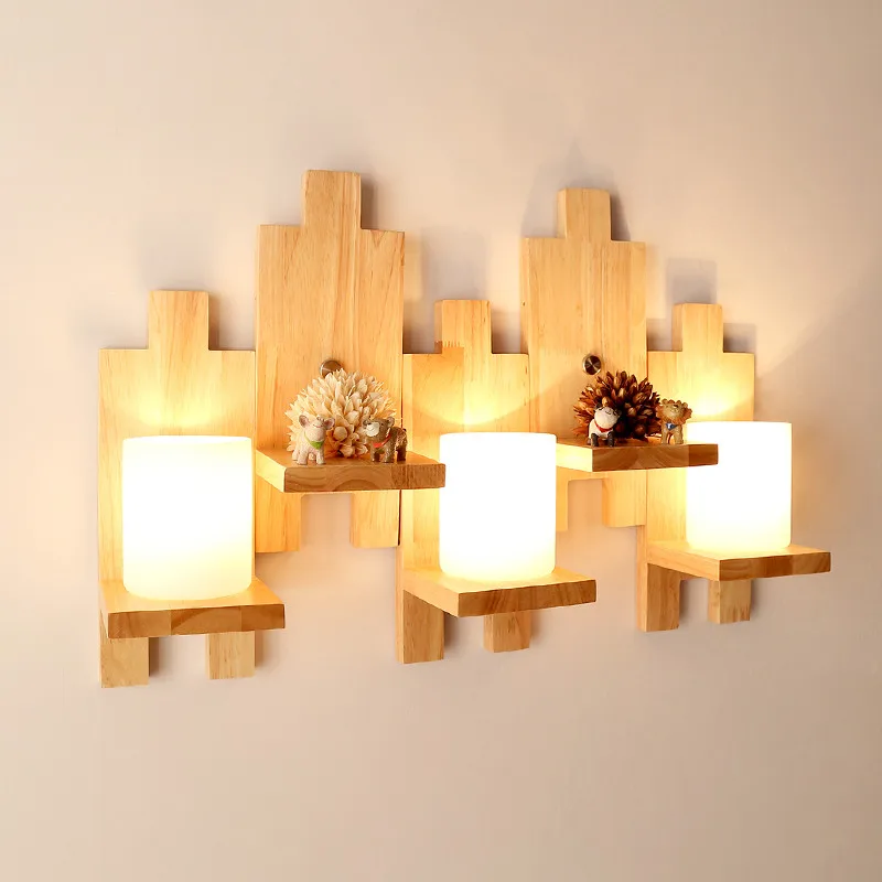 Simple Solid Wood Wall Lamp Creative Living Room Bedroom Bedside Aisle Lights | Лампы и освещение