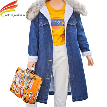 

Long Winter Jacket Women 2019 New Arrivals Blue Or Sky Blue Thicken Lamb Cashmere Long Coat Woman Warm Denim Fur Jackets Parka