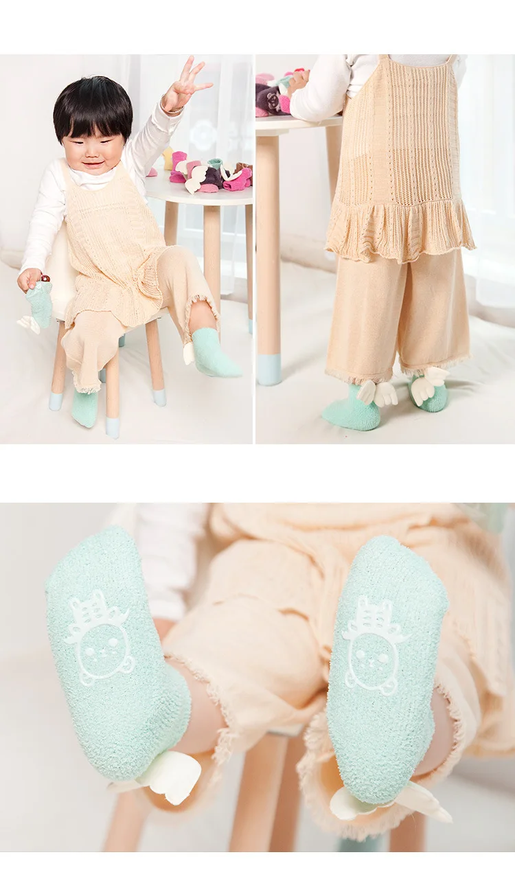 Г. Лидер продаж, носки для малышей милые фланелевые зимние носки для новорожденных с крыльями теплые носки-тапочки для малышей одежда для малышей