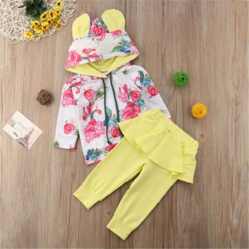 

10-24M Newborn Baby Girl Clothes Toddler Kids Baby Girl Cute Floral Print Hoodie Pants Set Fashionable Kid Clothes Set