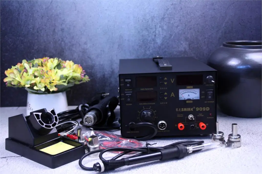 3 в 1 Горячая воздушная пушка наладочная станция SAIKE 909D паяльная станция Электропитание паяльная машина 220 В или 110 В