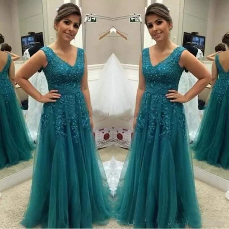 Mermaid Mother Off Bride Dresses 2020 V Neck Tulle Lace Appliques Sleeveless Floor Length Plus Size Evening Prom Party Gowns | Свадьбы и