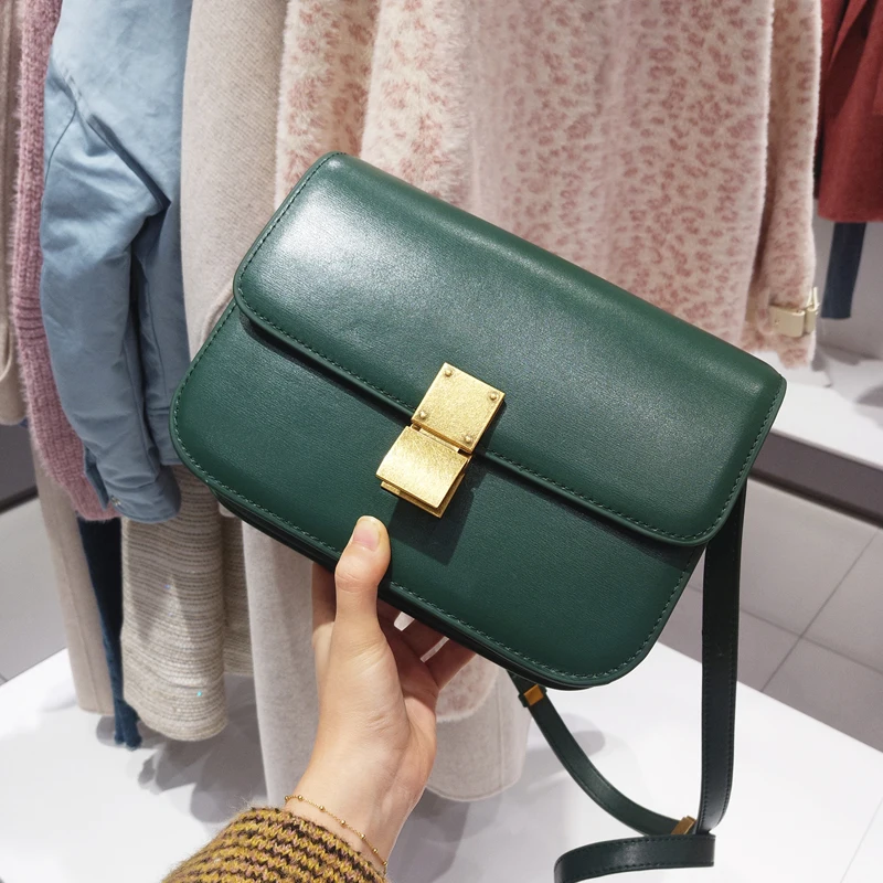 Classic box ladies shouder bag Genuine Leather crossbody bags for women famous brand luxury handbags women‘bags designer - Цвет: green