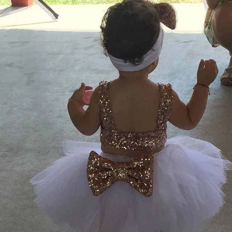 Kids Clothing Set Girls Clothing Set Baby Girls Sequins Vest Tops+Bow Tutu Skirts Dress Outfits Set Sundress Clothes birthday dress 3pc