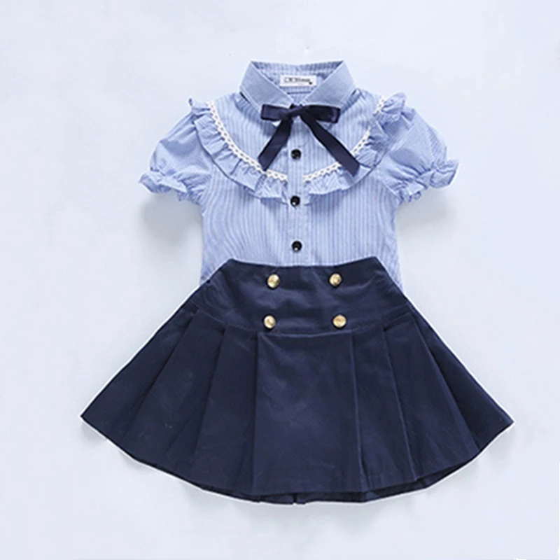 Girl set Детская японская школьная форма, комплект одежды для студентов, Детский комплект из 2 предметов для мальчиков и девочек, летний темно-синий костюм с короткими рукавами, для детского сада - Цвет: Girl set