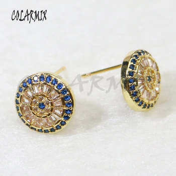 

8 Pairs Round shape colorful zircon Blue Crystal jewelry earring gift for lady stud earrings 5762