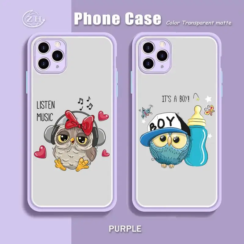 Kawaii Cute Owl Phone Case Purple Mint Matte Color For IPhone X XS Max XR 7 8 6 6S Plus 12 11 Pro Shockproof Clear Cover | Мобильные