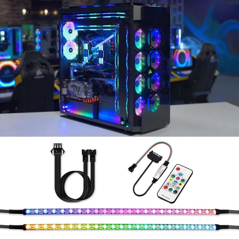 5 в SATA интерфейс питания RGB WS2812b Светодиодная лента с пультом дистанционного управления светодиодная лента Водонепроницаемая Диодная Лента набор для ПК чехол для компьютера