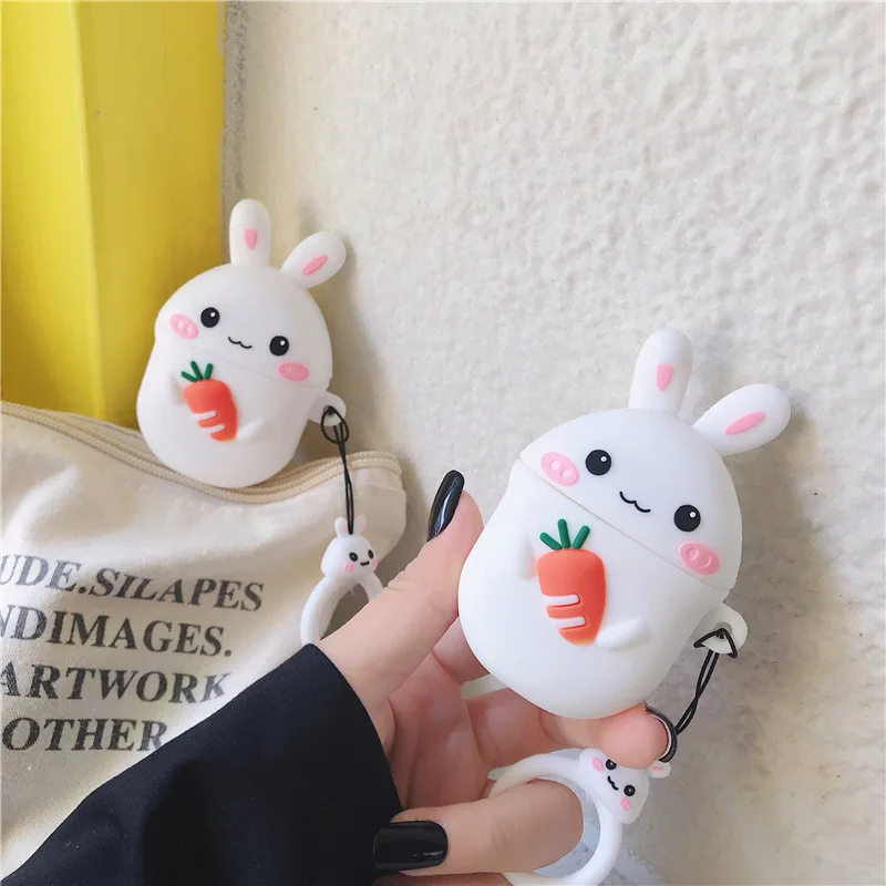 

Cartoon Case for AirPods Cover Silicone Bluetooth Earphone Protective Case for Airpods 2 Cute Carrot Rabbit with Ring Strap 3D