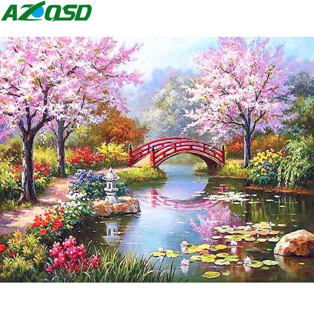 Azqsd Peinture Diamant Paysage D Ete Broderie Complete Perceuses Rondes Vente Image De Paysage Strass Decor De Maison Fait A La Main Aliexpress