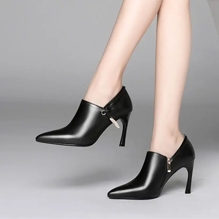 

Pointed boots, spring and autumn leather, fine heels, high heels, naked boots, cowhide