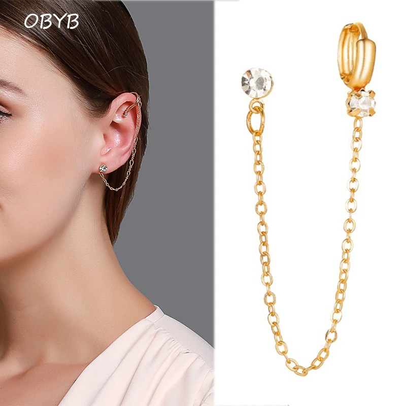 Pendiente de una pieza, pendientes coreanos simples, Clip de oreja, largas, de borla para mujer, pendientes perforados de doble oreja|Aretes| - AliExpress