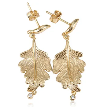 

Authentic 925 Sterling Silver Earring Earrings Golden Shine Oak Leaf Studs For Women Wedding Gift Fine Europe Jewelry