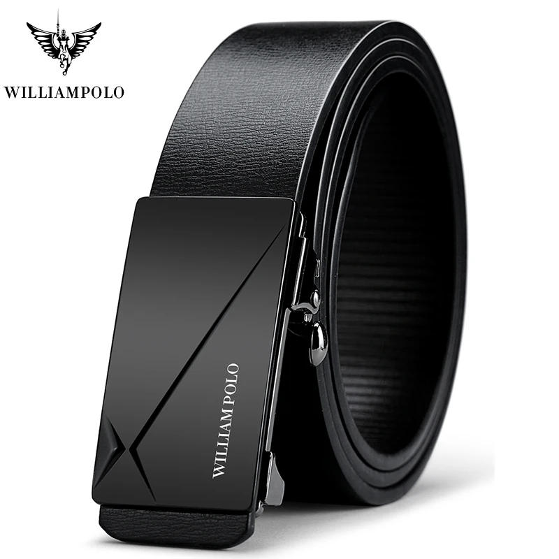 black WILLIAMPOLO, мужские ремни для мужчин, роскошный бренд, кожаный мужской пояс,, эластичный, люкс класс, дизайнерские ремни, высокое качество, автоматическая головка - Цвет: black