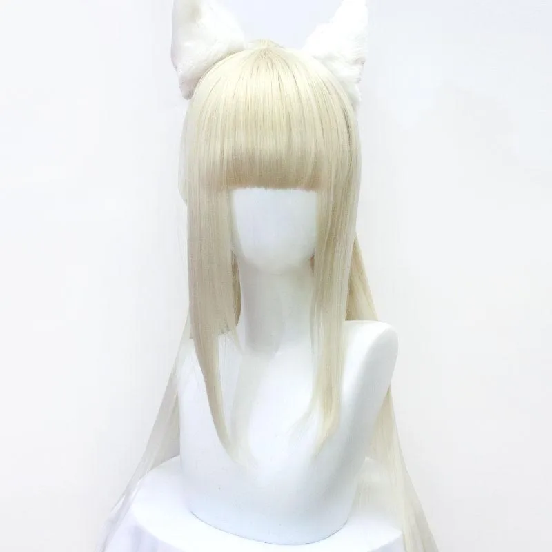 

TALANG Tomorrow's Ark cosplay Hair Milky white split tiger's mouth horsetail Straight Hair Synthetic Heat Resistant Fiber wig