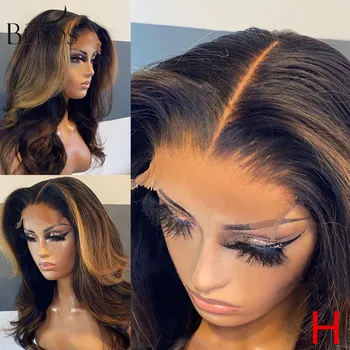

Beeos 180% 13*4 Lace Front Human Hair Wig Ombre Colored Wavy Wigs Pre Plucked With Baby Hair Bleached Knots Brazilian Remy