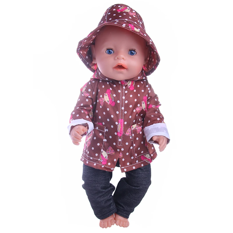 Кукла плащ = шляпа+ одежда и милый зонтик и резиновые сапоги подходят 18 дюймов американский и 43 см Born Baby наше поколение Рождество девочка игрушка подарок