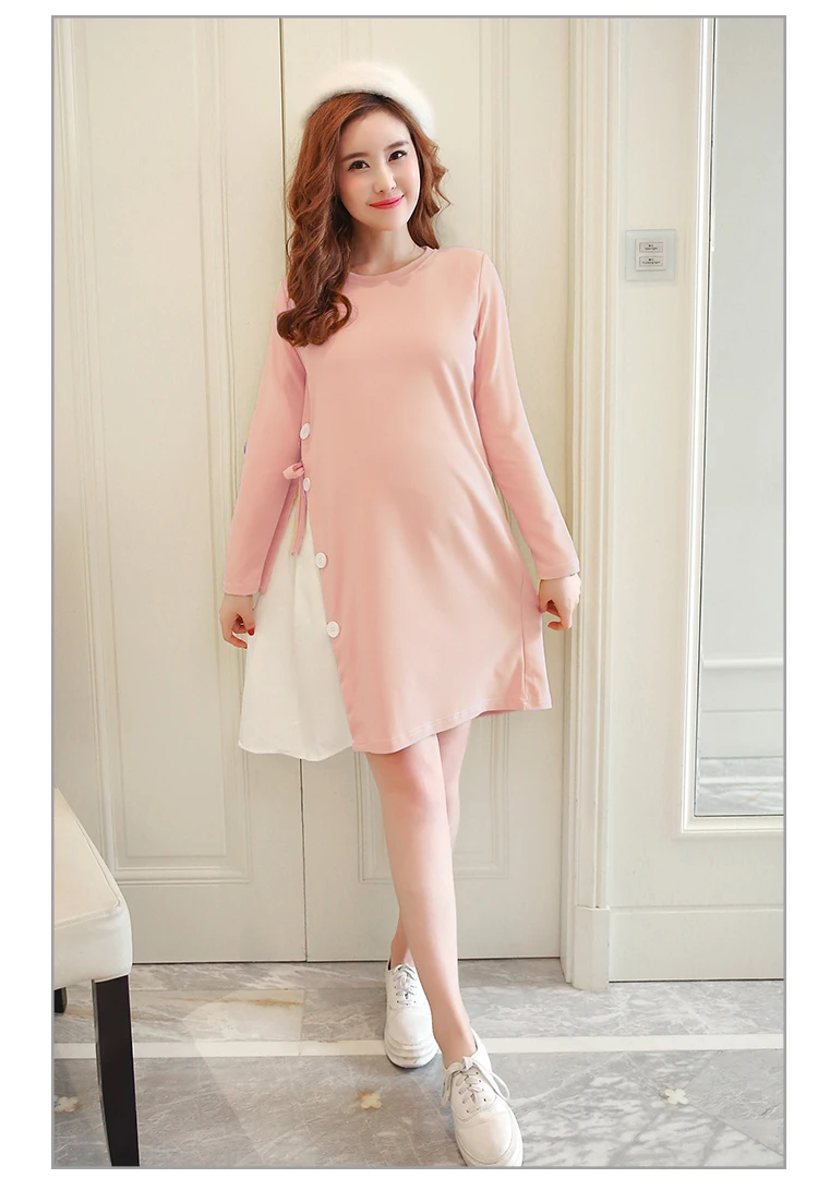 Vestido Одежда для беременных осеннее Хлопковое платье с длинными рукавами для беременных Платья для беременных Одежда для беременных