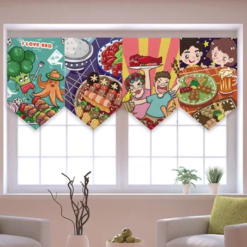 

Kitchen Door Curtain Triangular Curtain Creative Barbecue Decorative Flag Curtain Occlusion Advertising Short Curtain