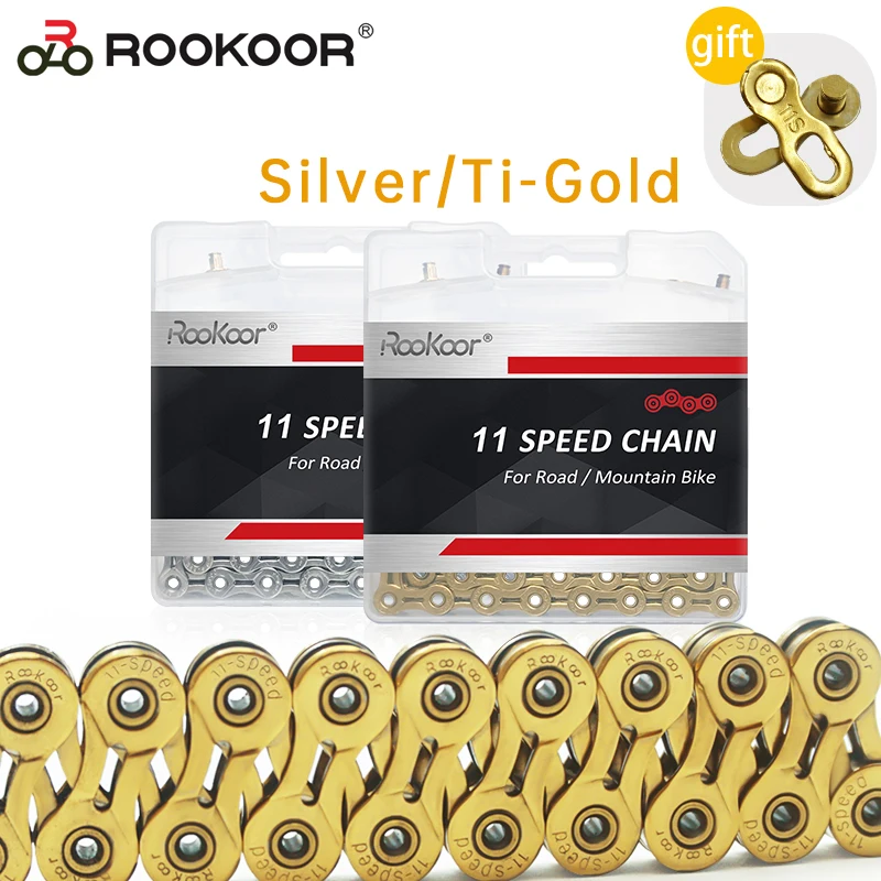 Rookoor Bicycle Chain 11 Speed Velocidade Titanium Plated 11S For Road Bike Part Mountain MTB Cycling Hollow SL Gold Silver 116L | Спорт и