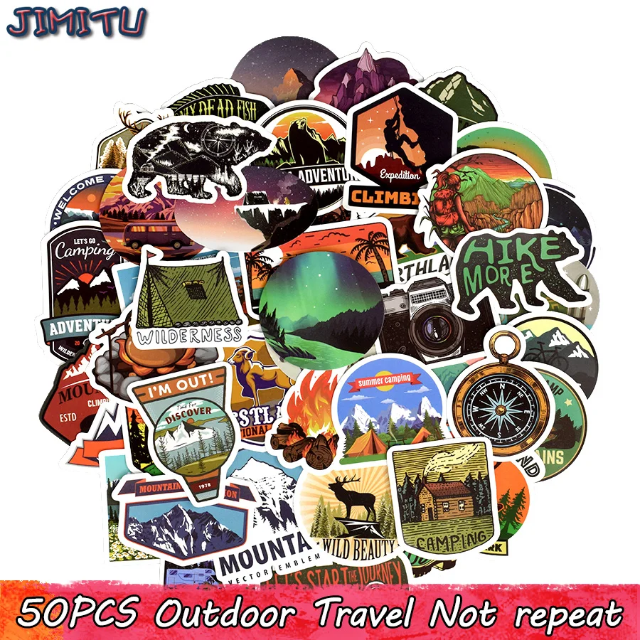 

50PCS Outdoor Adventure Stickers Explore Nature Camping Travel Waterproof Kids Sticker for Laptop Luggage Skateboard Helmet Bike