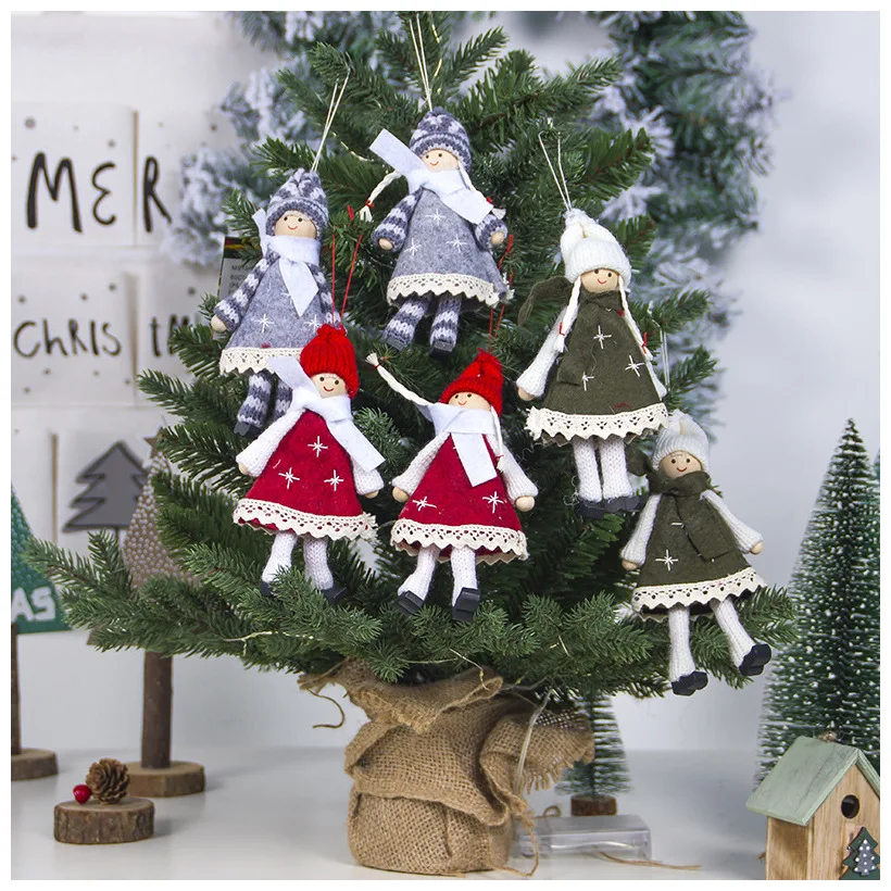 Шерстяная ткань ангел Девочка Кукла рождественские украшения Xmas дерево деревянный подвесной кулон Милые новогодние висячие украшения для домашнего подарка