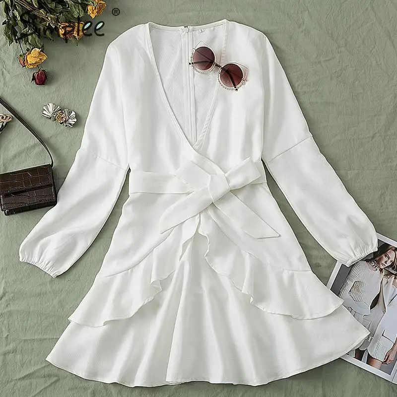 Simplee сексуальное Белое платье с v-образным вырезом женское элегантное вечернее