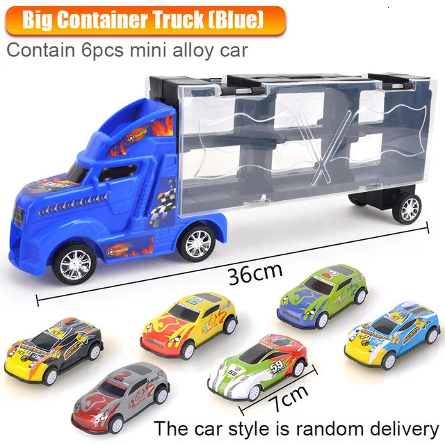 Blue truck1 6 car Транспорт автомобильный контейнер перевозчик большой грузовик транспортные средства игрушки с мини литье под давлением игрушечные модели автомобилей для детей мальчиков подарки на день рождения - Цвет: Blue truck1 6 car