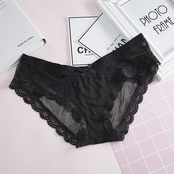 

Sexy Transparent Women's Underpants Low Waist Cross Belt Women's Panties Bow Breathable Lace Trim Triangle Pants 2XL