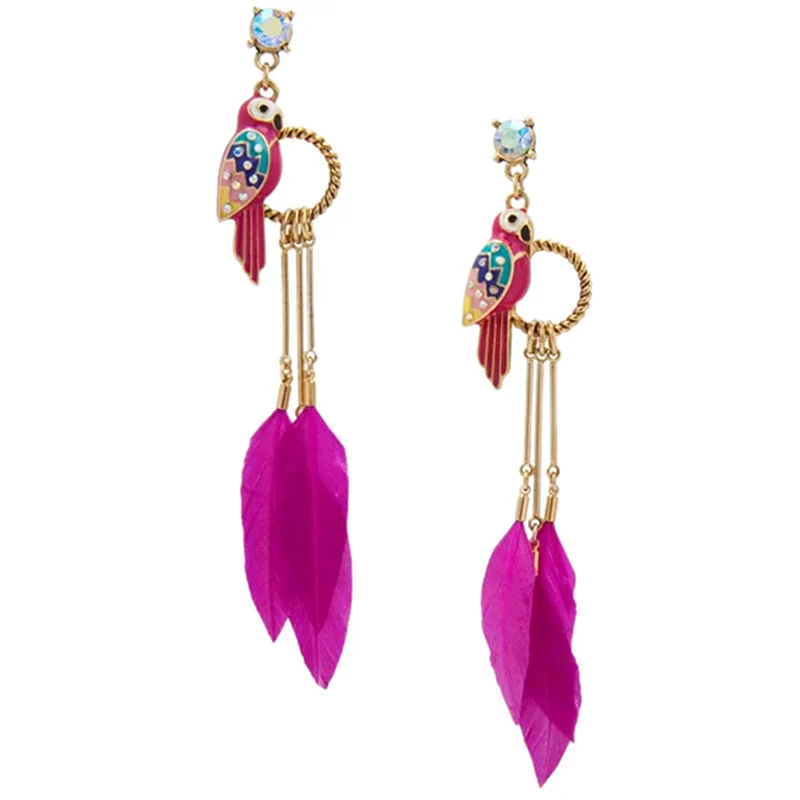 

Bohemia Feathers Vintage Long Earrings Ear Drop Pink Red