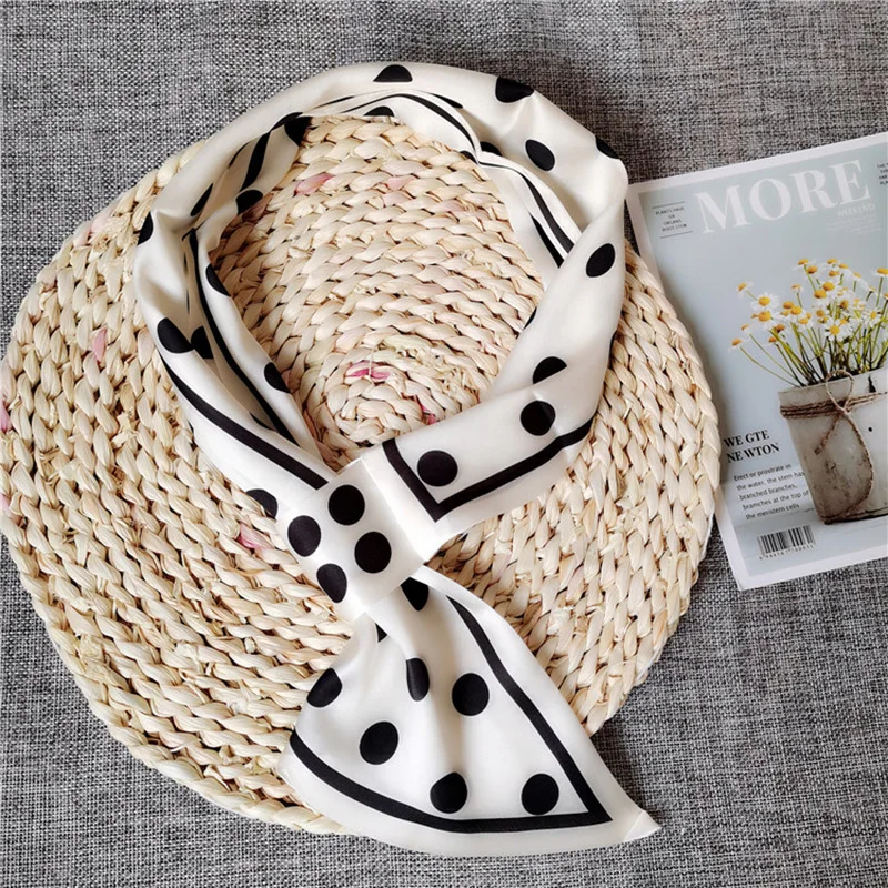 

New Silk Scarf Dots Letter Print 76*13.5cm Plain Weave Summer Stewardess Professional Scarf Design Classic Headband