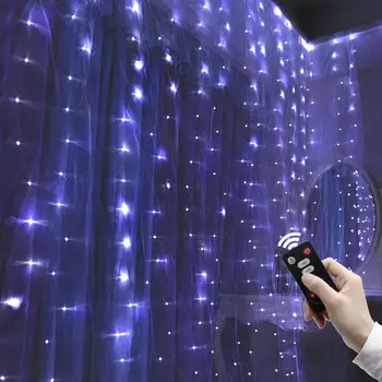 

USB Curtain Lights 3.3m 300 LED 8 Modes with Control Christmas Party Yellow New Year Christmas Outdoor Wedding Home decor 32