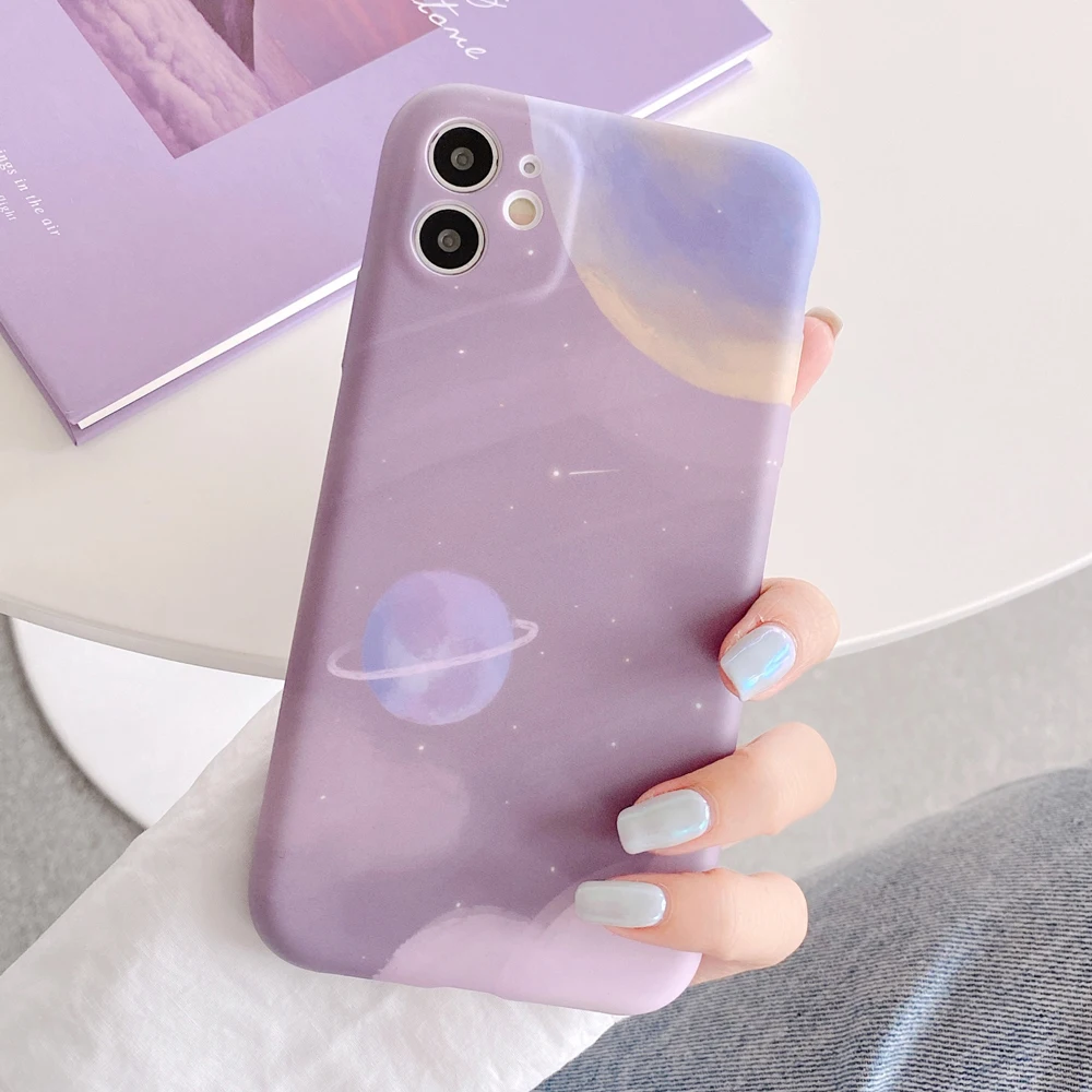 Cute Cartoon Planet Starry Sky Soft Silicon Phone Cases For Iphone 11 Pro Max Xr X Xs Max 7 8plus Se2 Purple Back Cover Fitted Cases