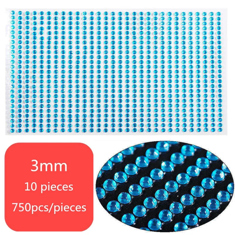 water blue 10 pieces 3/4/5mm Self Adhesive Rhinestone Crystal Stickers Glue On Nail Jewelry Stickers Flatback Strass Nail Art Stone - Цвет: water blue