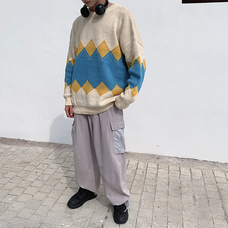 Autumn Sweater Men Fashion Contrast Color Casual Knit Sweaters Men Streetwear Loose Long-sleeved Pullover Sweter Clothes M-2XL Autumn Sweater Men Fashion Contrast Color Casual Knit Sweaters Men Streetwear Loose Long-sleeved Pullover Sweter Clothes M-2XL