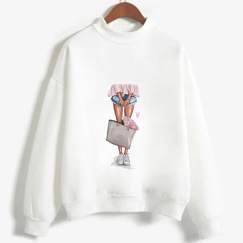  New Autumn Winter Hoodies Sweatshirt Lovely Ladies Flowers Print Long Sleeve White Sweatshirt Haraj