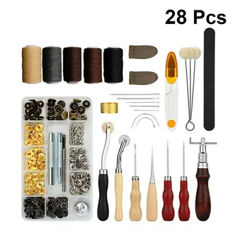 

28PCS Leather Craft Tools Kit Hand Sewing Stitching Punch Carving Awl Thimble Work Saddle Groover Set Leather Tool Accessories