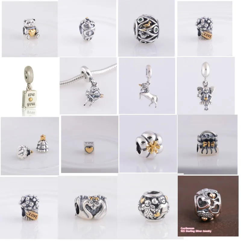 100% серебряные бусины 925 пробы Love My Семья птиц из перо Eros Купидон Teddy Bear змея
