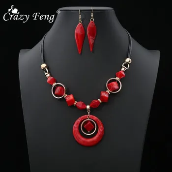 

Crazy Feng Statement Pendant Necklace Earring Sets High Quality Chokers Classic Wedding Costume Jewelry Set for Women Girls
