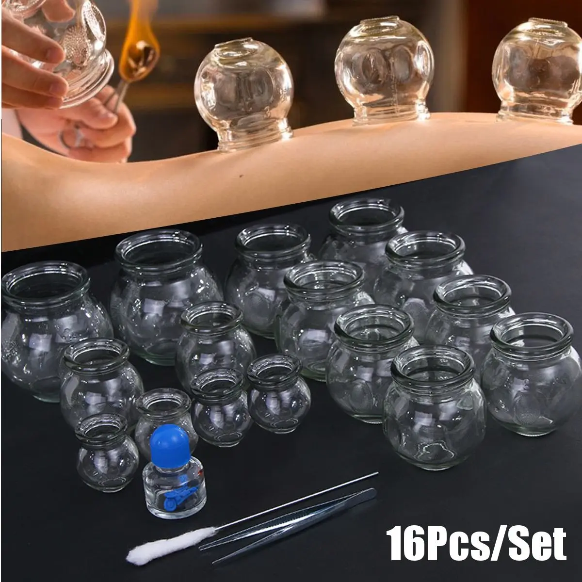 16pcssetThickenedGlassChineseVacuumCuppingSetAcupuncture